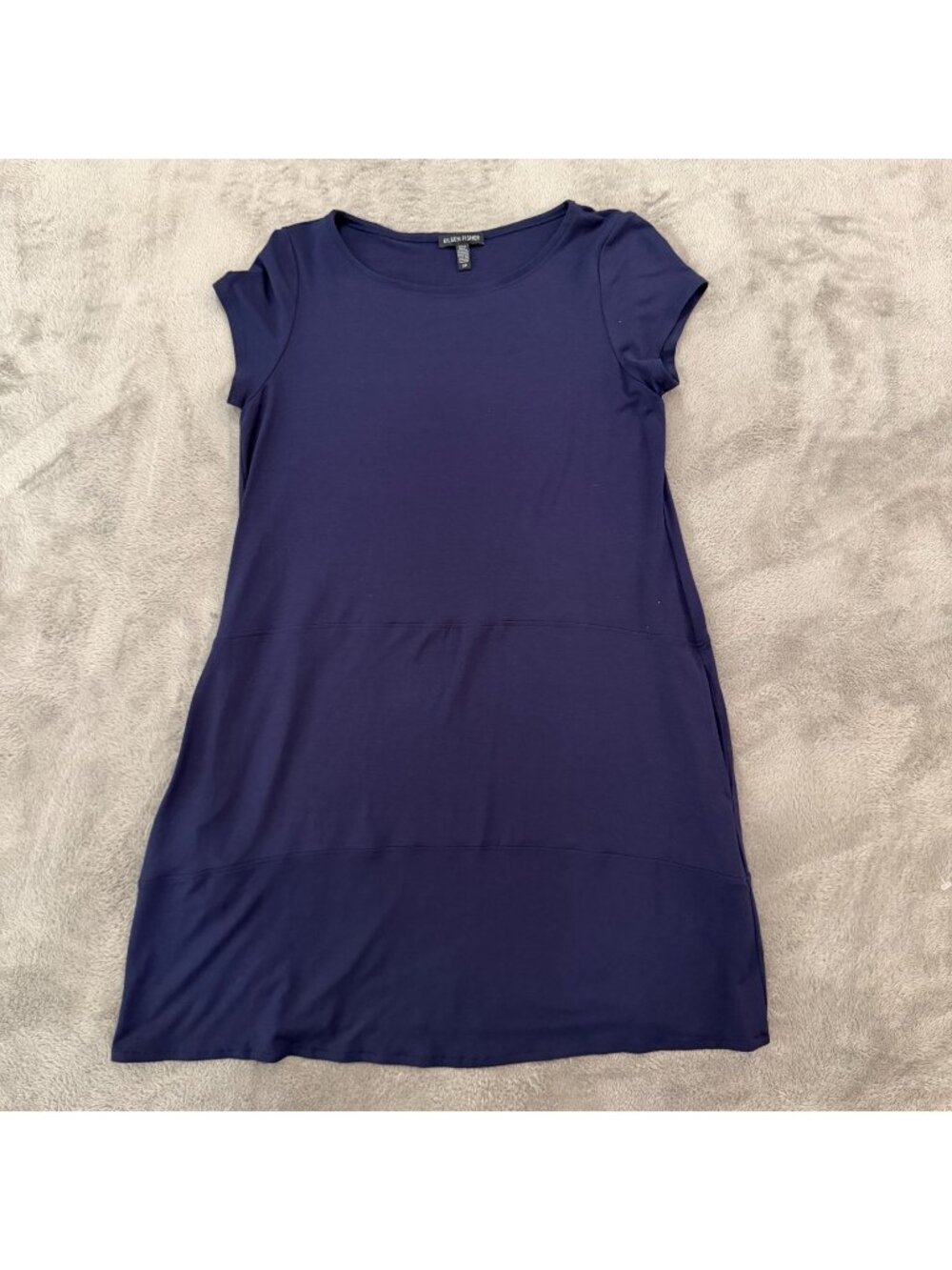 Eileen Fisher Navy Blue Shift Dress Womens SMALL Short Sleeve Minimalist